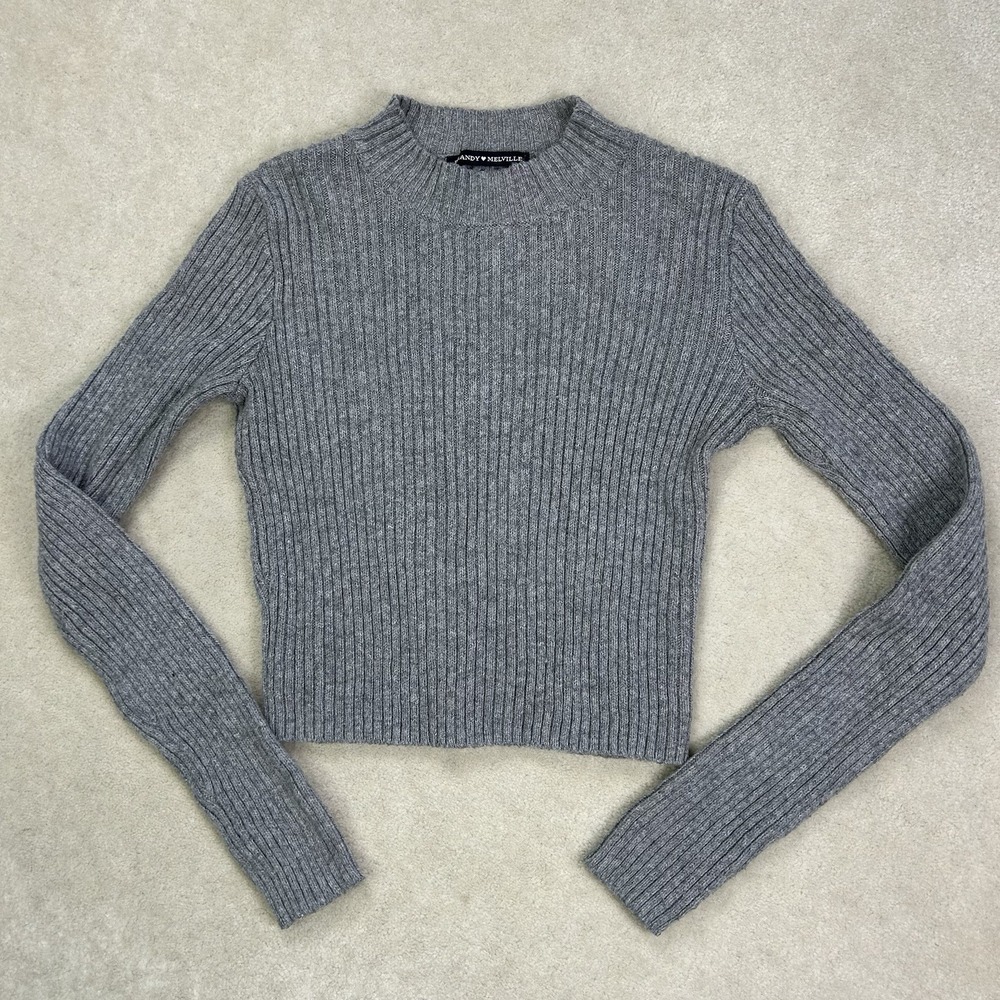 Brandy Melville Ribbed Cropped Mock Neck Long Sleeve Sweater One Size Wool Blend